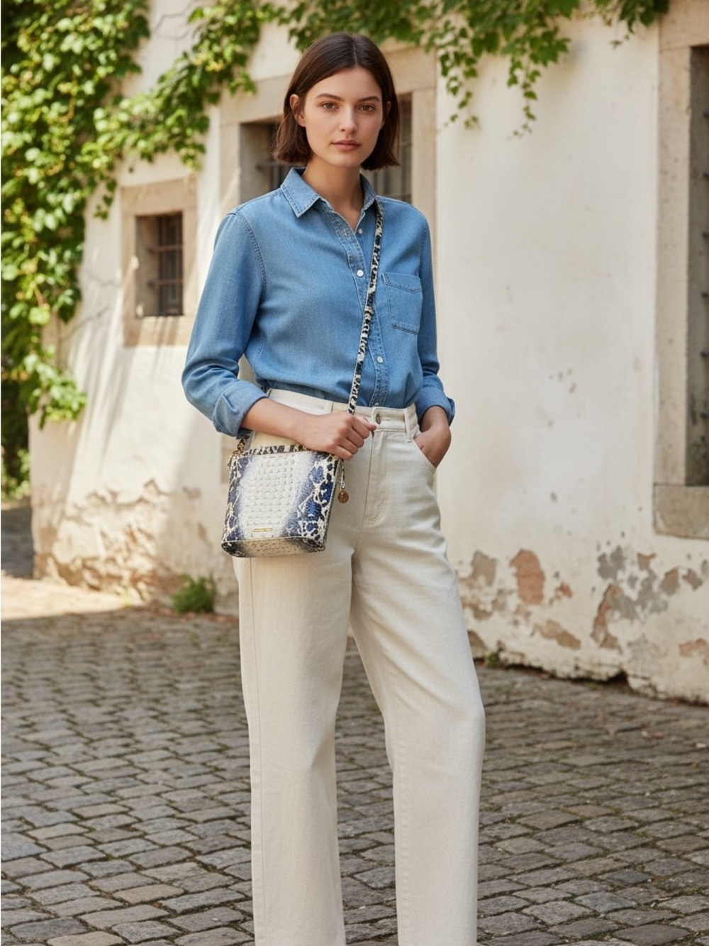 Brahmin nwot Chic Snakeskin Crossbody Bag in Blue and White